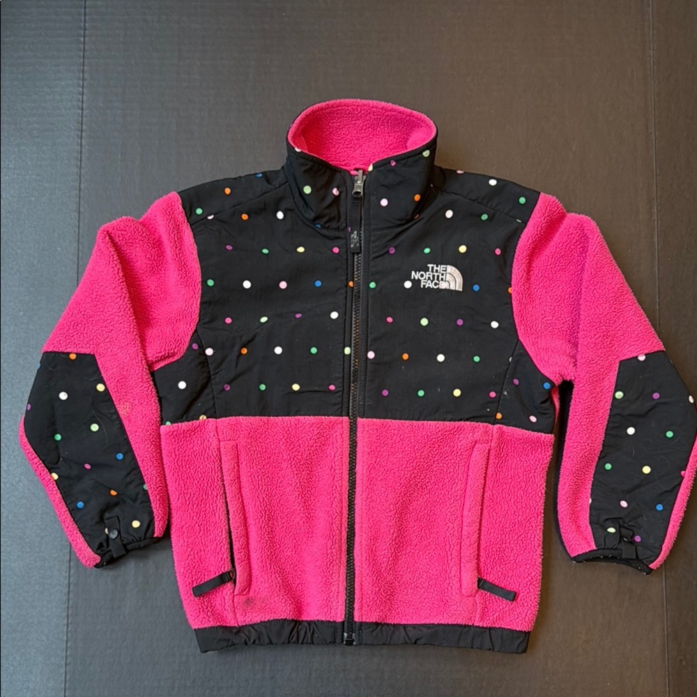 The North Face Pink and Black Polka Dot Fleece Jacket